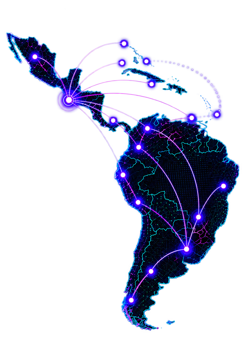 Mapa conceptual de conexiones desde Guatemala hacia Centroamérica, Sudamérica y el Caribe